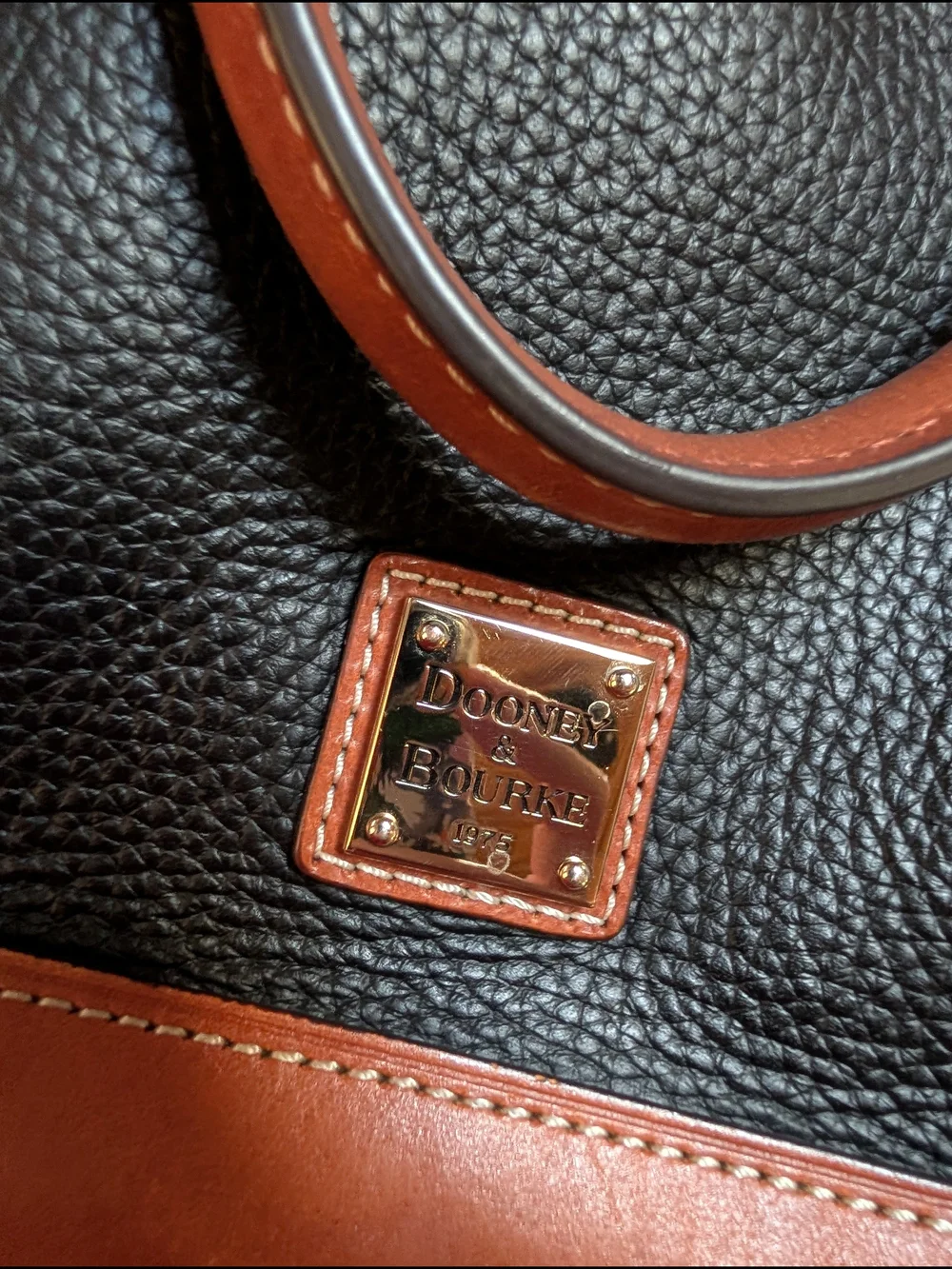 Dooney & Bourke Black and Brown Pebbled Leather Satchel